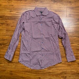 Nordstrom Mens Red White Checkered Non Iron Trim Fit Button Down Shirt Size 16.5